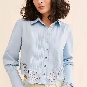 Free People Light Blue Lace Women's Blouse